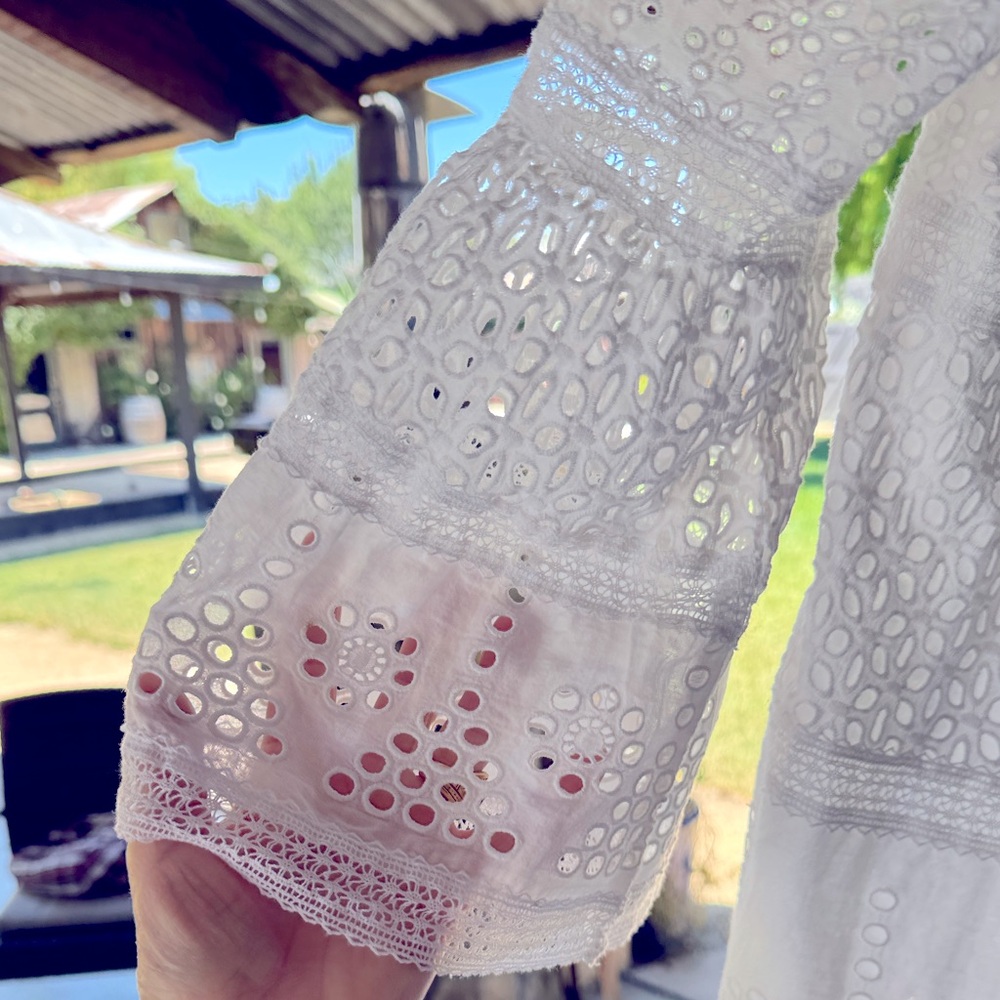 Lauren Ralph Lauren White Cotton Sleeve Peasant Blouse Size Large EUC like new - Picture 6 of 12